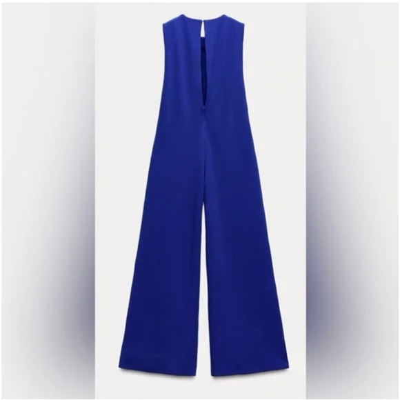 ZARA Blue Crepe Palazzo Jumpsuit - Picture 2 of 9
